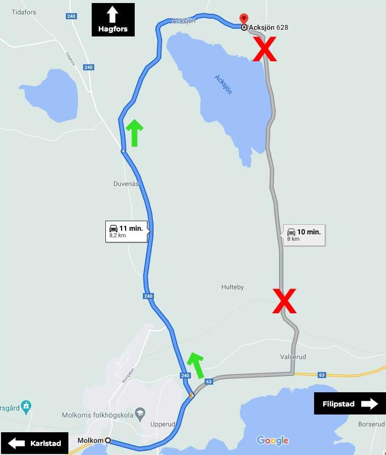 Route naar Acksjön