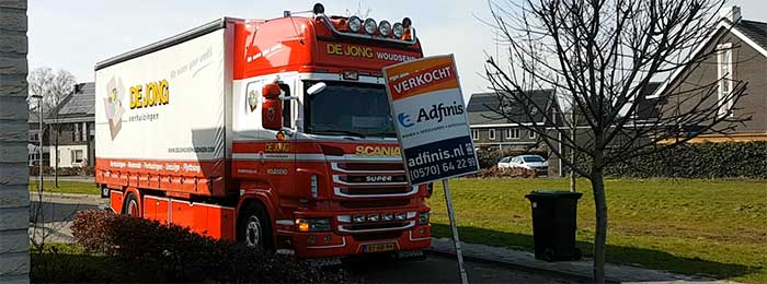 De verhuiswagen die onze spullen naar Zweden brengt